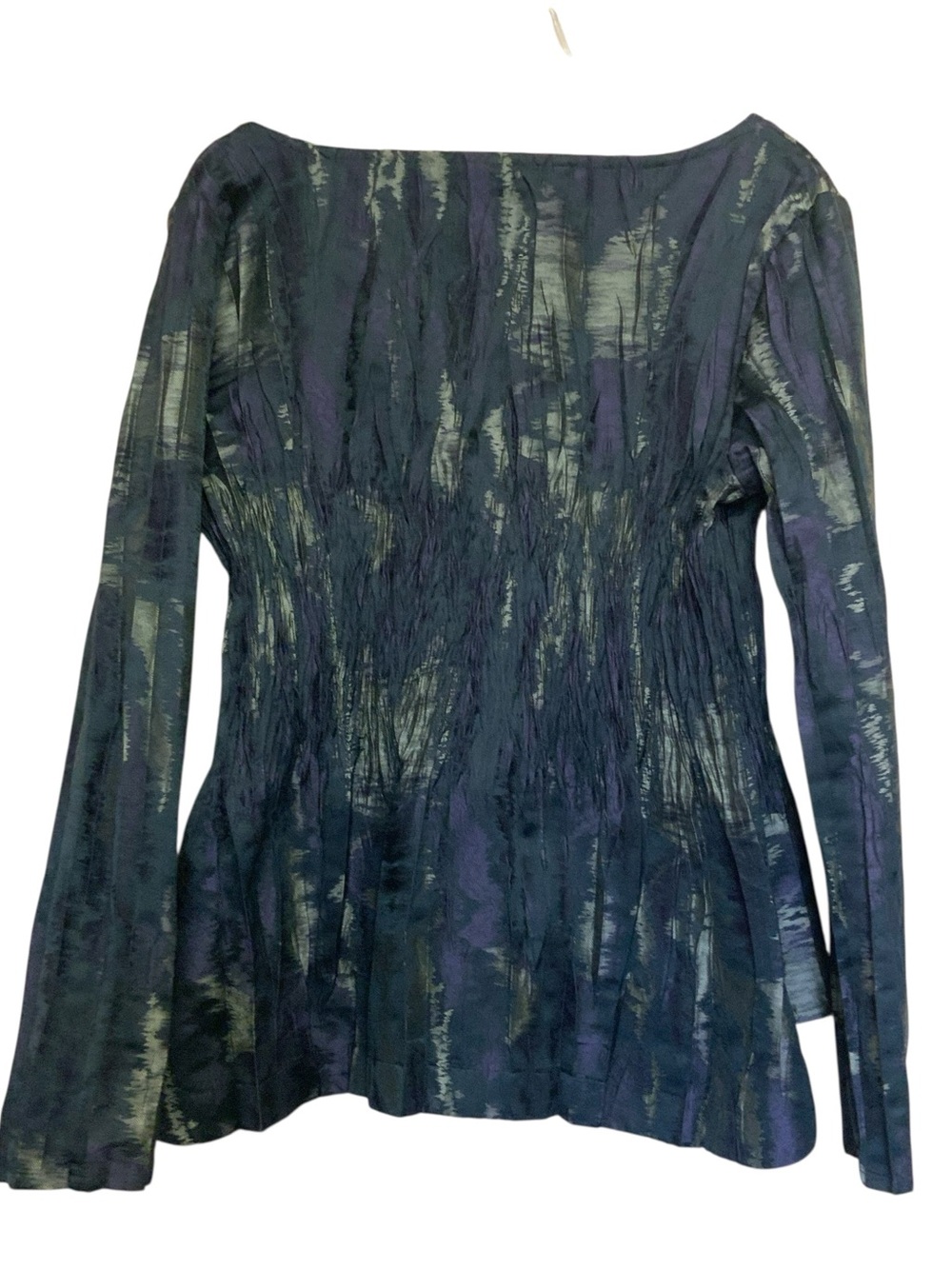 Babette Pleated Crinkle Tunic Blouse Small Lace Inset  Architectural Artsy - Picture 4 of 8